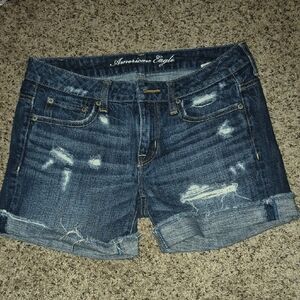 American Eagle Outfitters Distressed Dark Blue Jean Shorts